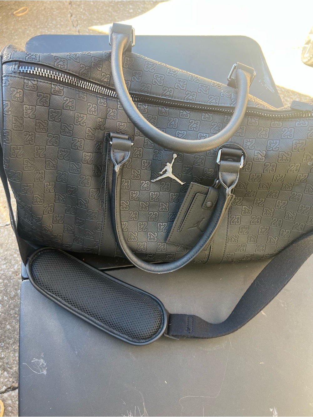 Jordan Black Embossed 23 Duffel Bag with Silver Jumpman